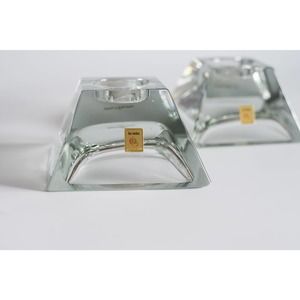 Vintage La Vida Made in Poland Pair of Pyramid Shaped Glass Tea Light Holders